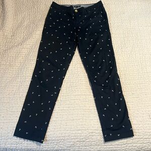 navy blue chino pants with white anchor design
